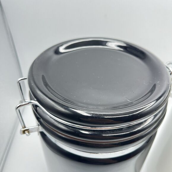 Barnie's Coffee & Tea Co. White Black Ceramic Canister Jar Set Of 2 - No Spoons - Picture 4 of 16